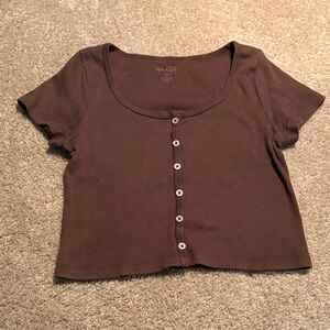 John Galt Brown Button-Up Crop Top